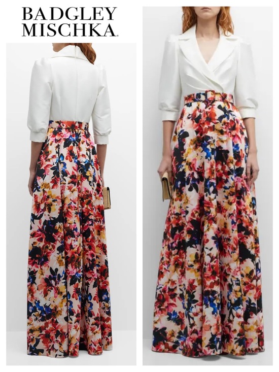 Badgley Mischka Dresses & Skirts - BADGLEY MISCHKA Shirt Dress with Floral Printed Skirt